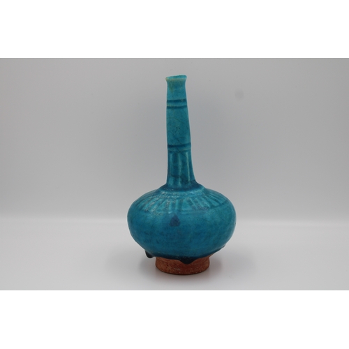 97 - 12th-13th Century Kashan Turquoise Bottle - A rare and exquisite piece from the heart of Persia. Thi... 