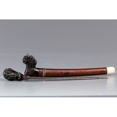 61 - 18-19th Century Burmese Dagger with Ebony and Bone Handle.