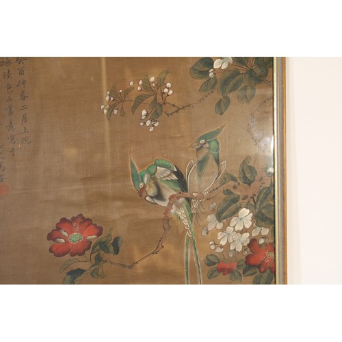 65 - Exquisite 19th Century Chinese Painting: Frame Adorned with Graceful Green Long-Tailed Birds.

Frame... 