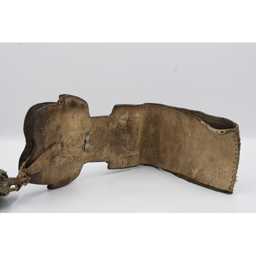 247 - Tibetan Belt Fragment: White Metal on Leather