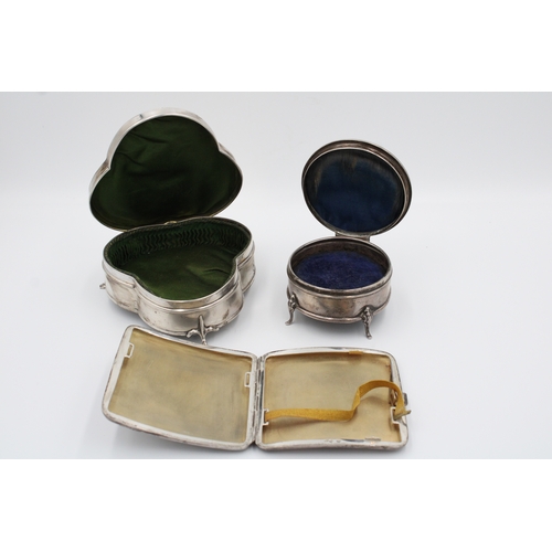 301 - Mixed lot of silver items including a jewellery box, cigarette box, and a round silver box.