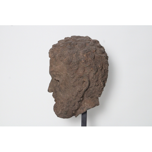 311 - Indo-Greek Bronze Head with Curled Hair: This Indo-Greek bronze head, featuring intricately curled h... 