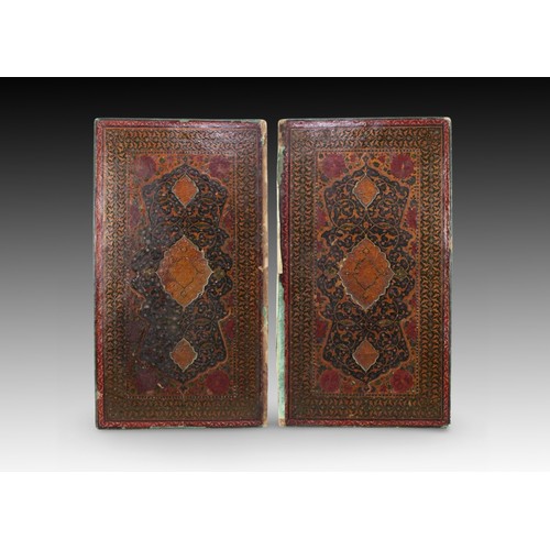 84 - An Indian Islamic Large Book Cover dated 1261 Islamic Date, Made for Export to Persia 

Each Cover:
... 