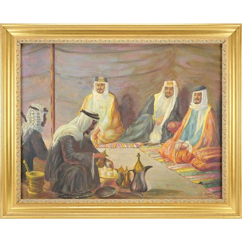 107 - An Iraqi Painting with Frame
Daniel Kassab (Iraqi, 1913-2000
The Bedouins
oil on canvas, framed
sign... 