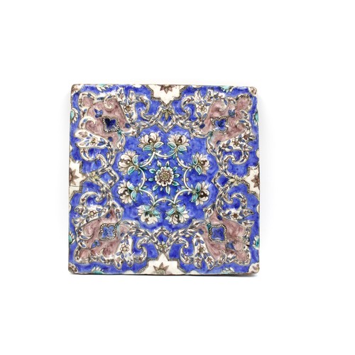 125 - An Islamic Qajar Tile with Beautiful Floral Artwork on a Blue Background

Height: Approximately 24.5... 