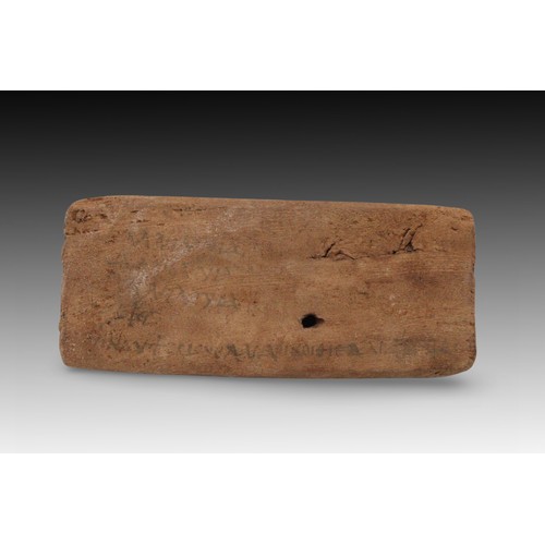 174 - A Roman-Egyptian Wooden Fragment of a Headrest with Inscriptions. Probably from the 4th to 6th Centu... 