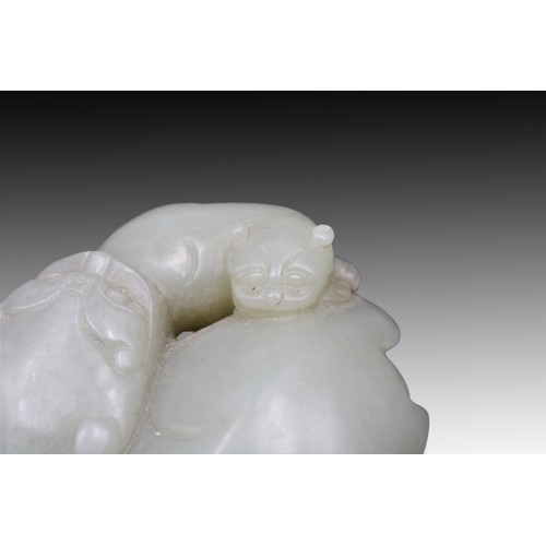 186 - A Chinese Jade Carving of a Mother Cat Caring for her Cub, from the 18th-19th Century in the Qing Dy... 