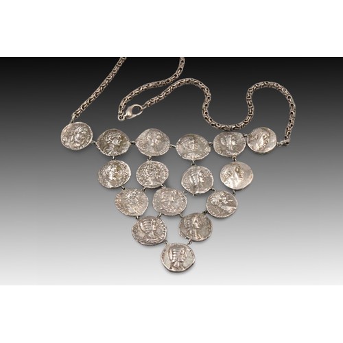 425 - A Roman Silver Coin Necklace consisting of 16 Silver Roman Denarius from Circa mid-2nd Century A.D