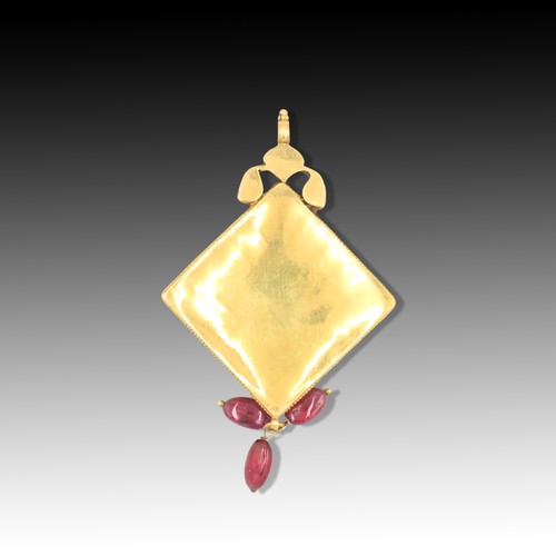 427 - An Indian High Karat Gold Pendant Embellished with Citrine, Emerald, Rubies, Turquoise, Rose-cut Dia... 