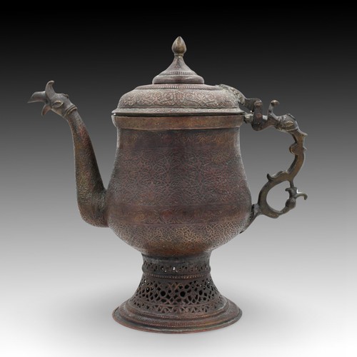 16 - An Islamic Kashmiri Water Samovar or Kettle from the 19th Century made from Copper and Adorned with ... 