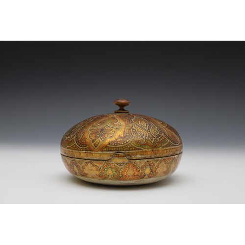 143 - A Rare Indian Kashmiri Paper Mache Sugar Pot from the 19th Century.

H: Approximately 9cm
D: Approxi... 