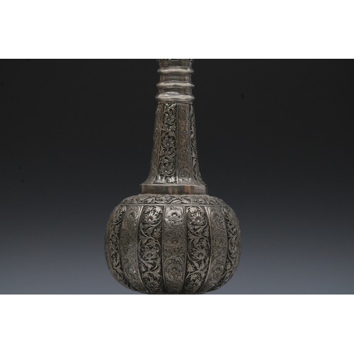 152 - An Indian White Metal Flower Vase with a Beautiful Floral Design.

H: Approximately 39cm
D: Approxim... 