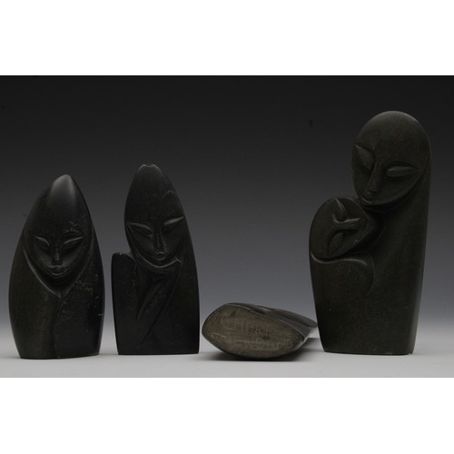 469 - A Lot of 4 African Carved Black Stone Figures.

H: Approximately 10.1 - 12.8cm