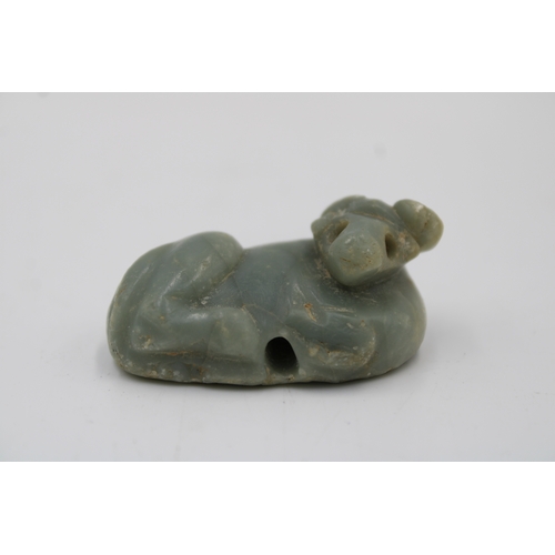 411 - A Rare Green Marble Jemdet Nasr Amulet of a Seated Bull from 2000- 3000 B. C. 

L: Approximately 5cm