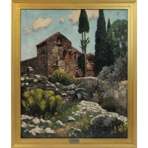 100 - Sir Victor Wellesley (1876-1954). Oil on Canvas.  Title; A Convent at Daphne near Athens, Greece. Si... 