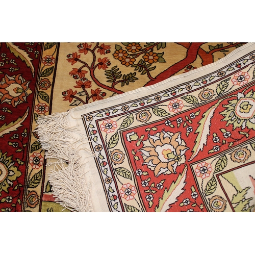 136 - An Islamic Turkish Handmade Signed Hereke Silk Prayer Rug.

L: Approximately 93cm
W: Approximately 6... 