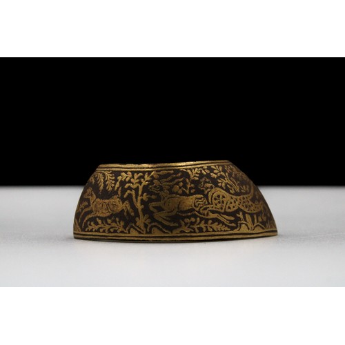 169 - An Indian Iron Thumb Ring with Gold Inlay.

Ring Size: US12.5/ UK28