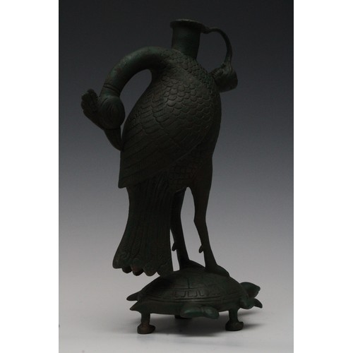 173 - An Indian Bronze Hookah Base in the Shape of a Bird Standing on Top of a Tortoise.

H: Approximately... 