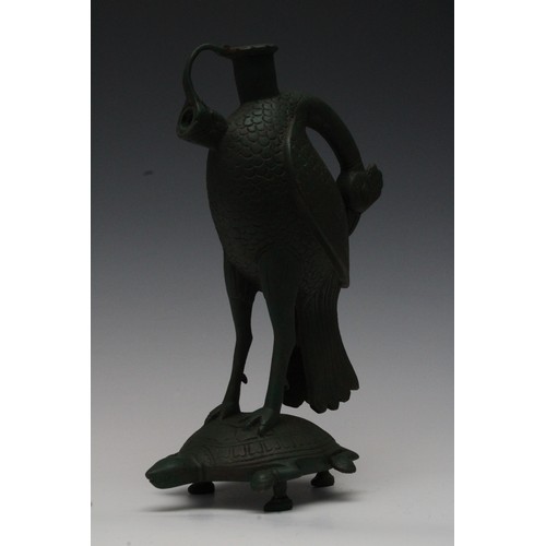 173 - An Indian Bronze Hookah Base in the Shape of a Bird Standing on Top of a Tortoise.

H: Approximately... 