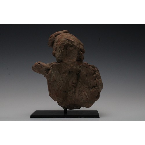 416 - A Rare Terracotta Head with a Body Fragment Possibly Ancient on a Black Metal Base.

H: Approximatel... 