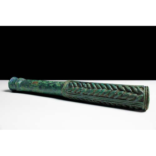 418 - An Ancient Luristani Bronze War Mce Cudgel with Herringbone Design.

L: Approximately 25cm