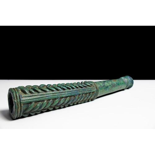 418 - An Ancient Luristani Bronze War Mce Cudgel with Herringbone Design.

L: Approximately 25cm