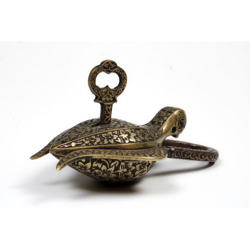 61 - An Islamic Brass Indo-Persian Lock and Key in the Form of a Bird with Arabic Calligraphy Written 