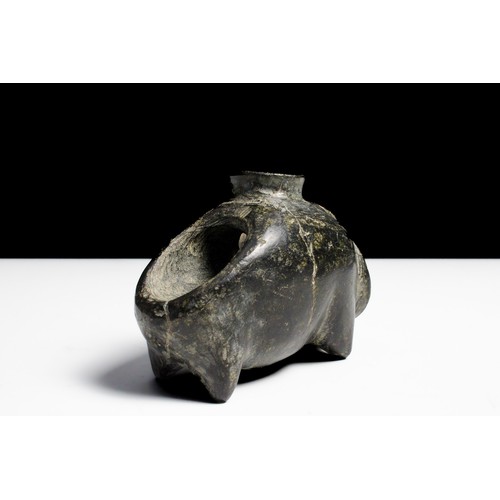 422 - A Black Stone Steatite Vessel in the Form of a Bull in the Style of Mesopotamia of the 2nd Millenniu... 