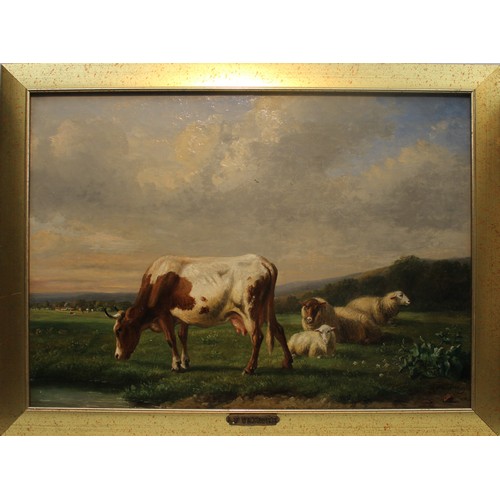 121 - A Louis-Pierre Verwee Belgium(1807-1877) 'Cow and Sheep’s in Landscape'  Oil on Canvas Painting. 
Si... 