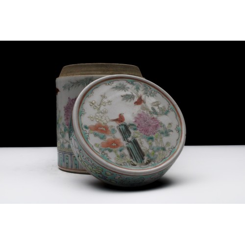 302 - A Chinese Famille Rose Porcelain Tea Caddy Box Depicting a Bird and Floral Patterns with Six-Figure ... 