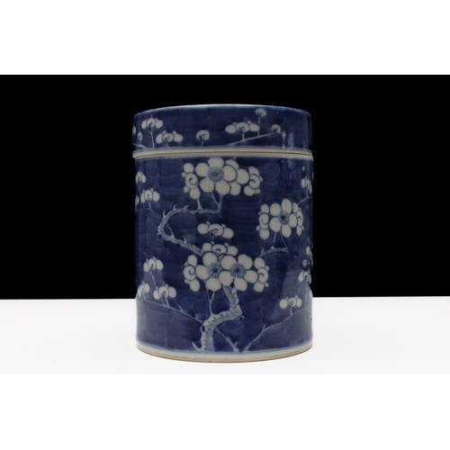 316 - A Chinese Porcelain Blue & White Circular Box with a Lid Decorated with Prunus.

H: Approximately 15... 