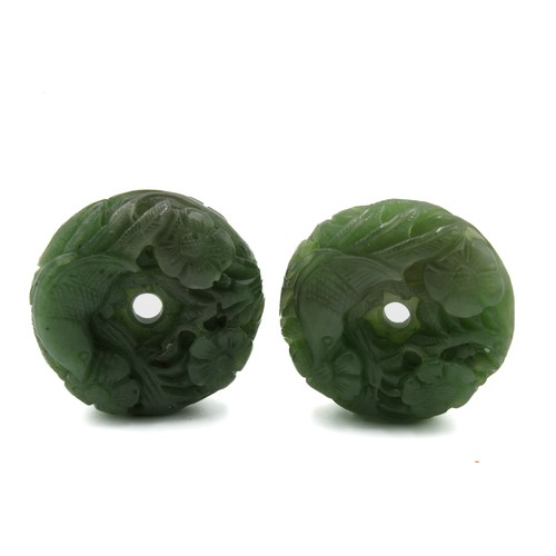 367 - A Pair of Chinese Nephrite Jade Pendants Depicting Birds and Floral Patterns.

L: Approximately 3cm