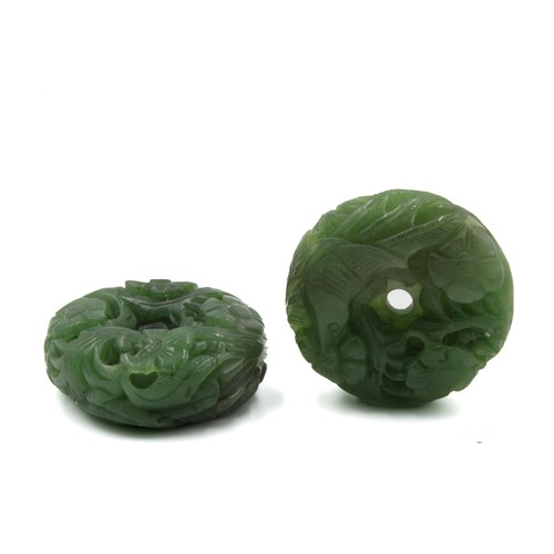 367 - A Pair of Chinese Nephrite Jade Pendants Depicting Birds and Floral Patterns.

L: Approximately 3cm