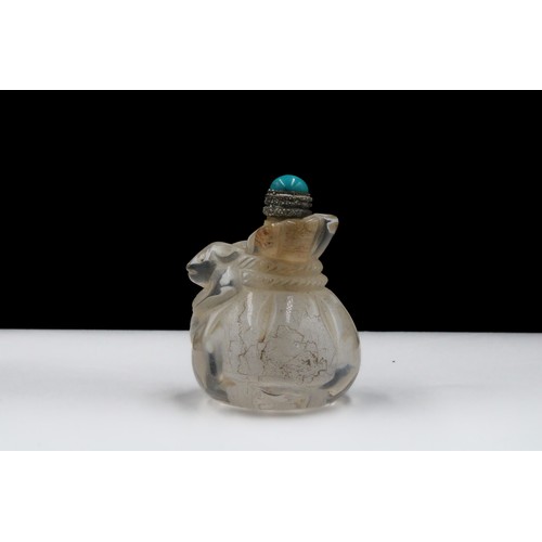 334 - A Chinese Crystal Snuff Bottle in the Shape of a Bag and an Animal.

H: Approximately 5cm