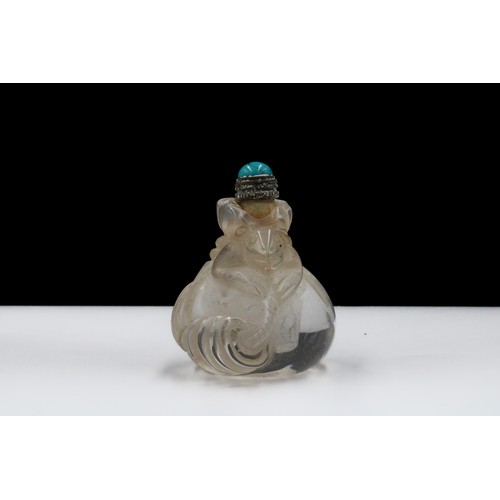 334 - A Chinese Crystal Snuff Bottle in the Shape of a Bag and an Animal.

H: Approximately 5cm