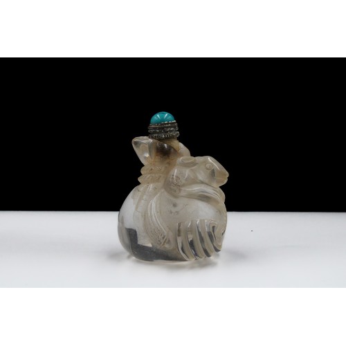 334 - A Chinese Crystal Snuff Bottle in the Shape of a Bag and an Animal.

H: Approximately 5cm