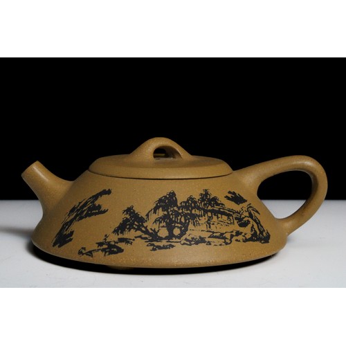 344 - A Chinese Yixing Zisha Teapot Depicting Trees with Character Marks to the Base.

H: Approximately 5c... 