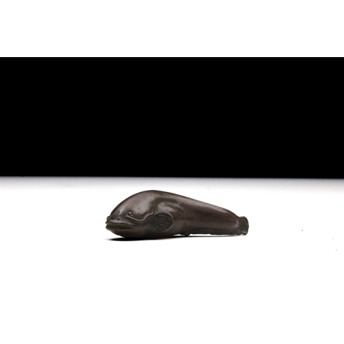 391 - A Japanese Bronze Okimono Figure of a Catfish.

L: Approximately 6cm