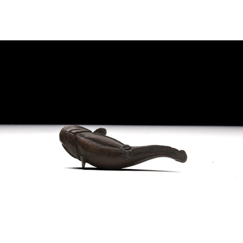 391 - A Japanese Bronze Okimono Figure of a Catfish.

L: Approximately 6cm