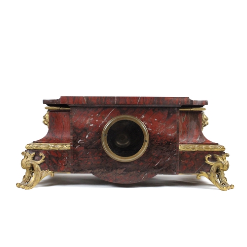 465 - A Parisian Belle Époque Griotte Marble and Bronze Gilt Mantel Clock from the Late 19th Century.