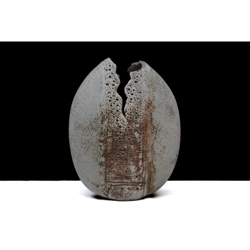 502 - ALAN WALLWORK (1931-2019). A large Split Form Vase, Stoneware with Rubbed Glaze, Picked with Iron St... 