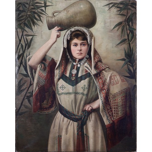 465 - A Rare Late 19th - Early 20th. Century Oil Painting of Lady Wearing a Palestinian Traditional Clothi... 