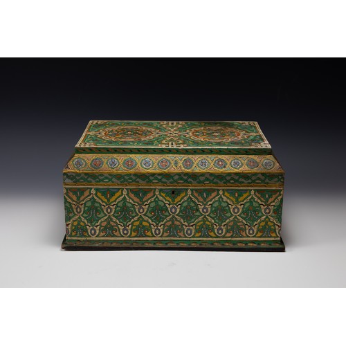 266 - An Islamic Moroccan Hand Painted Wooden Box.

H: Approximately 19cm
L: Approximately 42cm
W: Approxi... 