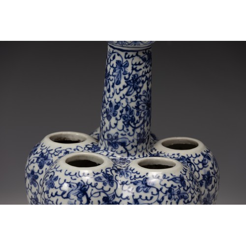 359 - A Chinese Blue & White Porcelain Quintal Bulb Pot Depicting Lotus Flowers with Character Marks to th... 