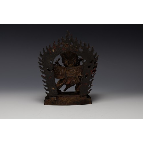 395 - A Tibetan Bronze Gilt Buddhist Figure of Yamantaka Vajrabhairava.

H: Approximately 21cm