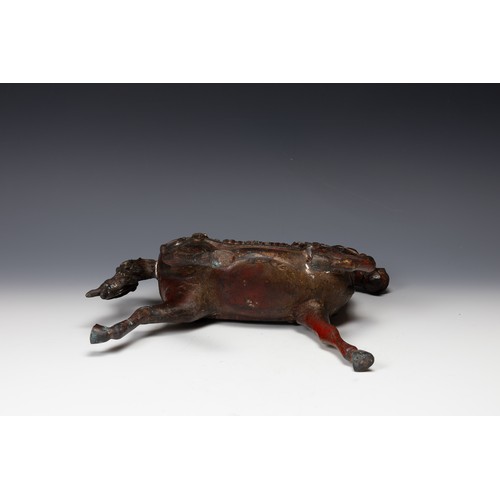 365 - A Chinese Bronze Gilted Figure of a Prancing Horse.

H: Approximately 29cm
L: Approximately 31cm