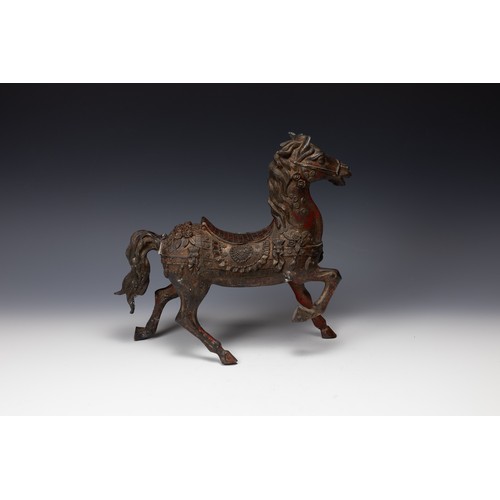 365 - A Chinese Bronze Gilted Figure of a Prancing Horse.

H: Approximately 29cm
L: Approximately 31cm