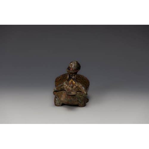 368 - A Rare Chinese Bronze Figure of a Bird with Gold & Silver Inlay with Lovely Patina.

H: Approximatel... 