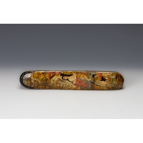 272 - A Qajar Paper Mache Pen Case Qalamdan from the 19th Century Depicting a Woman and a Horse.

D: Appro... 