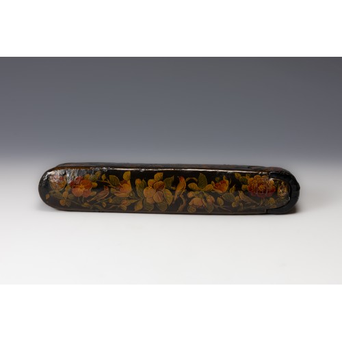 273 - A Qajar Paper Mache Pen Case Qalamdan from the 19th Century Depicting Floral Patterns.

L: Approxima... 